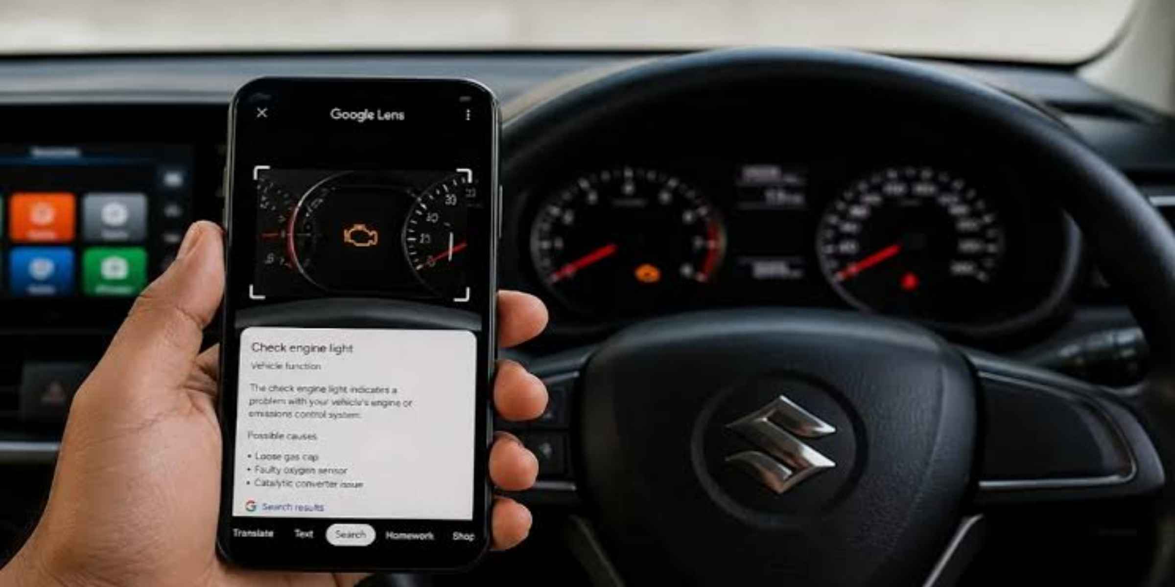 how do i use search live to identify the signs showing on my car dashboard?